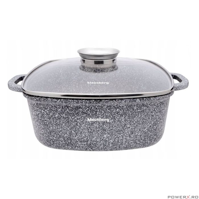 Oala cu capac patrata, din aluminiu acoperita cu marmura 28x28cm