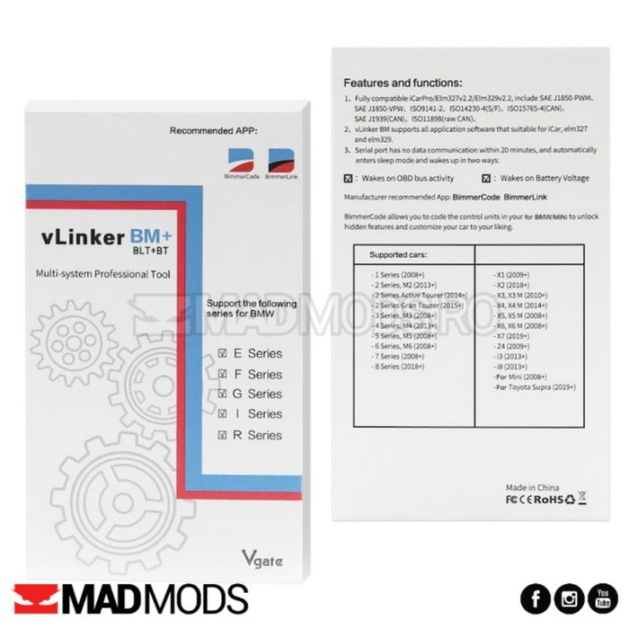 Diagnoza Vgate VLinker BM+ Dual Bluetooth 4.0 BMW Exx, Fxx, Gxx, I & M