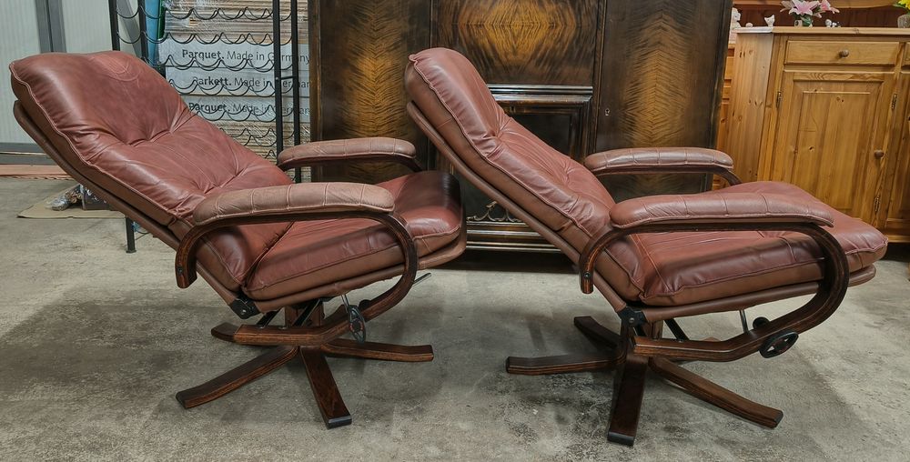 Relax кресло с отоманка от естествена кожа