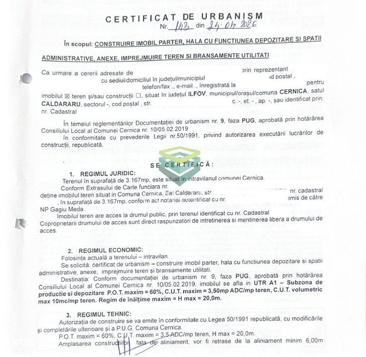 Teren Cernica - Oxigenului - Urbanism de construire-  4.624 mp