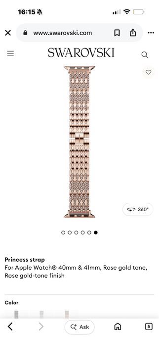 Чисто нова оригинална каишка  Swarovski за Apple Watch 40mm & 41mm,Rose gold,закупувана за 250€