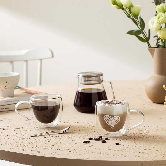 CNGLASS Голяма стъклена чаша за кафе с двойни стени 2 броя