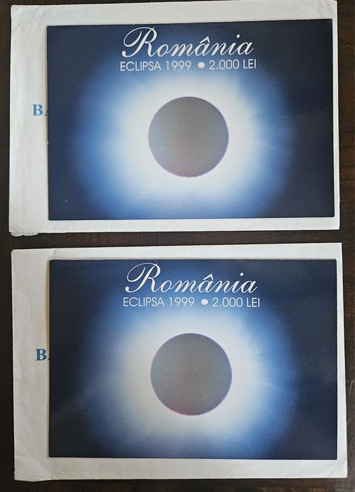 Doua (2) bancnote de colectie de 2000 lei cu Eclipsa totala de Soare d