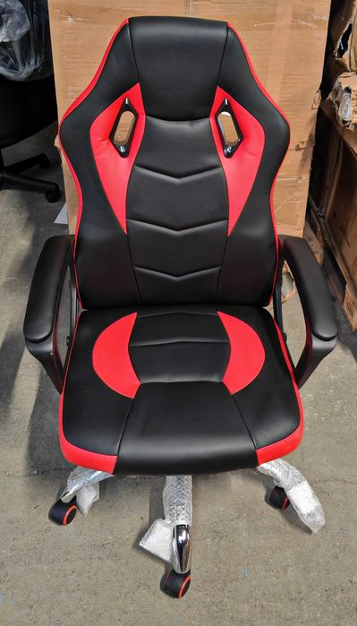 Scaun de gaming capitonat și ergonomic Happy Home - Negru și roșu