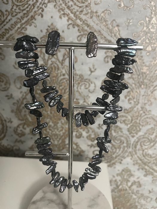 Set de lux : Colier Perle Biwa 56 cm și cercei clips- Închizătoare magnetică  Argint 925 Langer