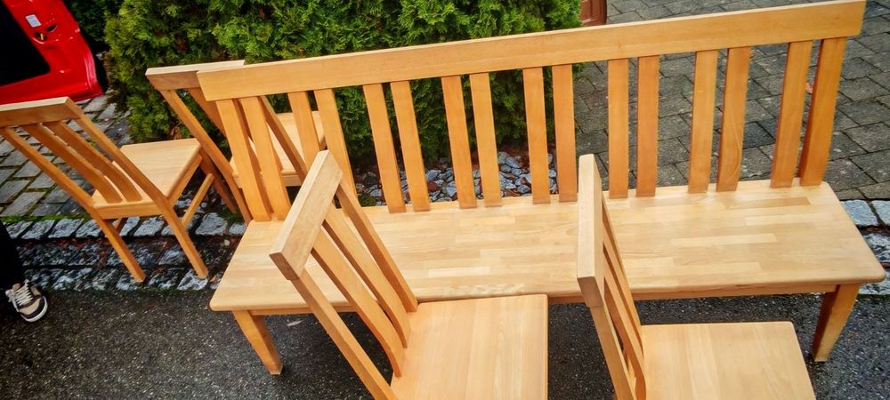 Дървена маса МАСИВ плюс столове и пейка