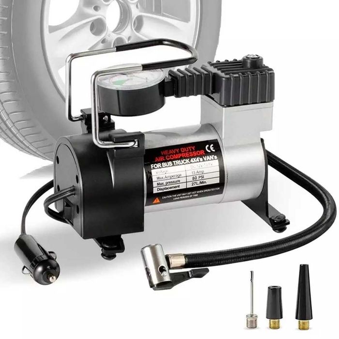 Метален компресор с манометър за гуми - 12V/120W