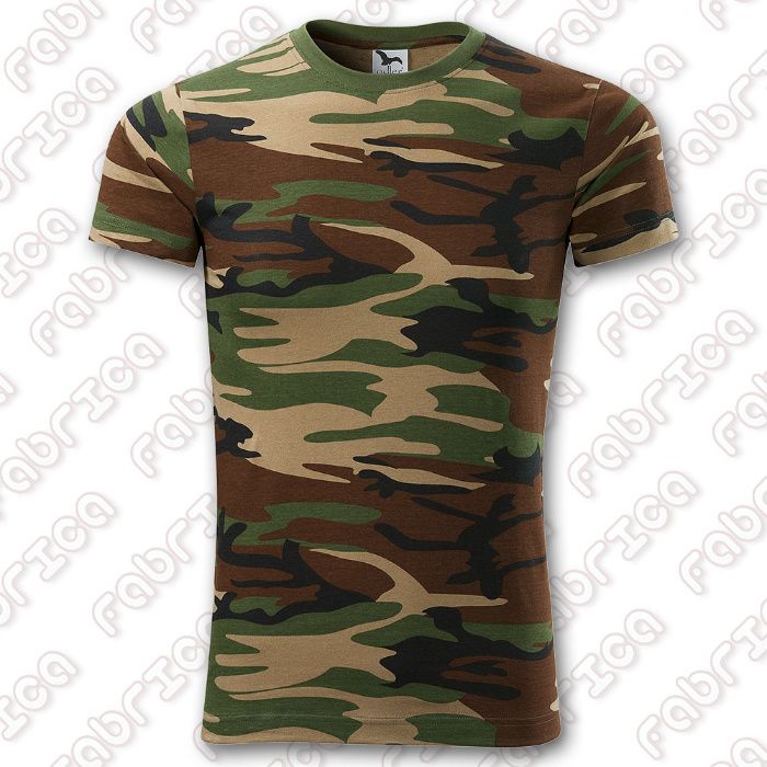 Tricou de vanatoare, model camuflaj verde/maro/gri, diverse marimi