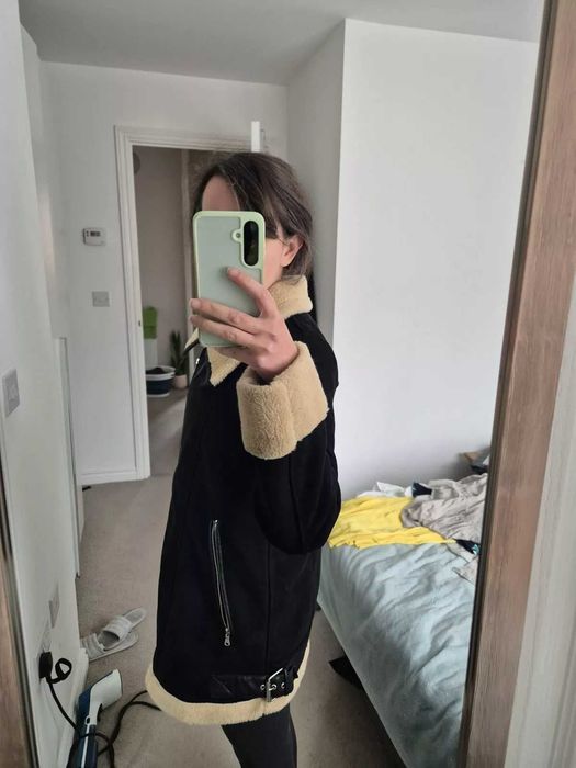 Zara дебело кожено палто  Biker Jacket яке/палто с подплата