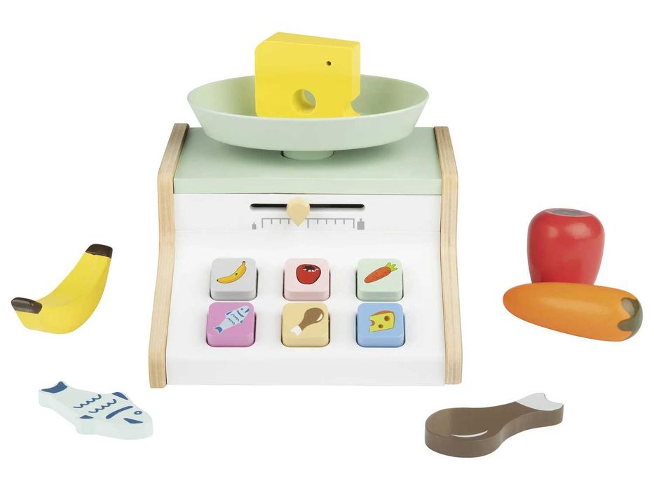 Детски дървен Касов Апарат със Скенер Кантар Везна с аксесоари 2 вида