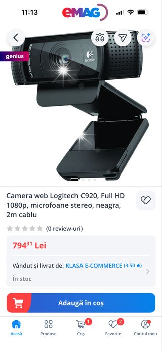 Camera web Logitech c920,Full HD 1080P,microfoane stereo