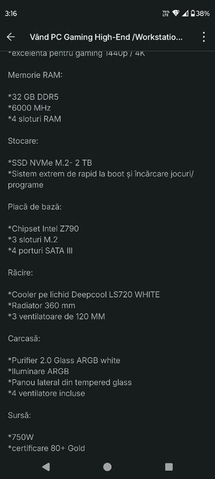 PC Gaming High-End/Workstation Bine întreținut