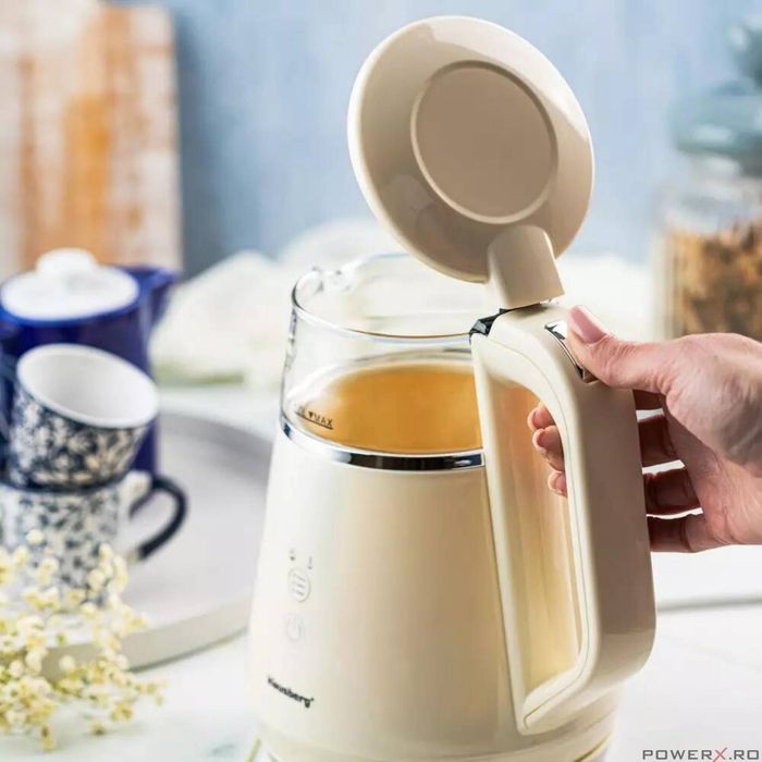 Fierbator electric, fabricat din sticla borosilicata, panou LED, crem,
