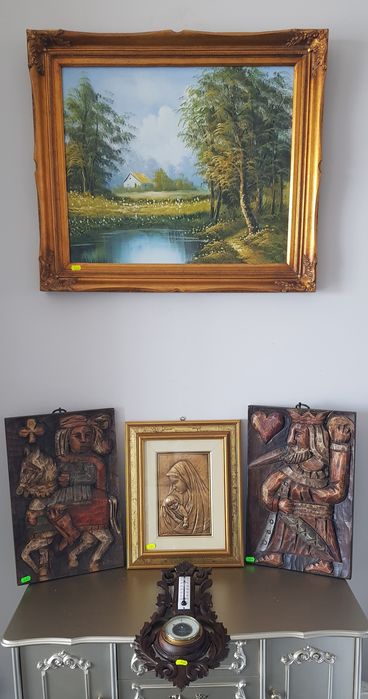 Tablou vechi pictură pe pânză cu ramă din lemn masiv