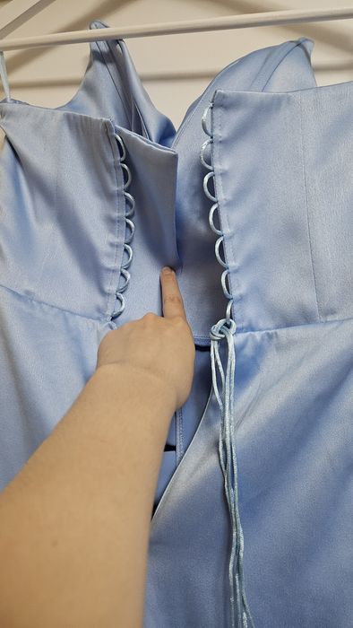 Rochie baby blue albastră de satin  mărime S cu corset