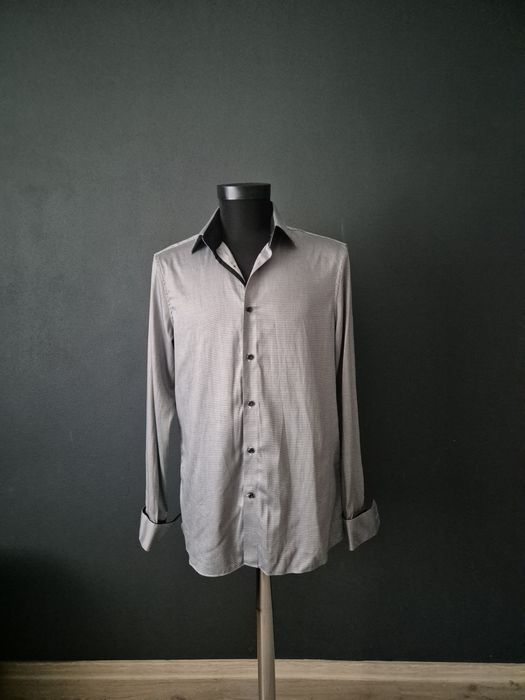 Cămașă bărbătească Next Signature, 100% bumbac, slim fit, guler contrastant negru, mărime 42cm/16½"