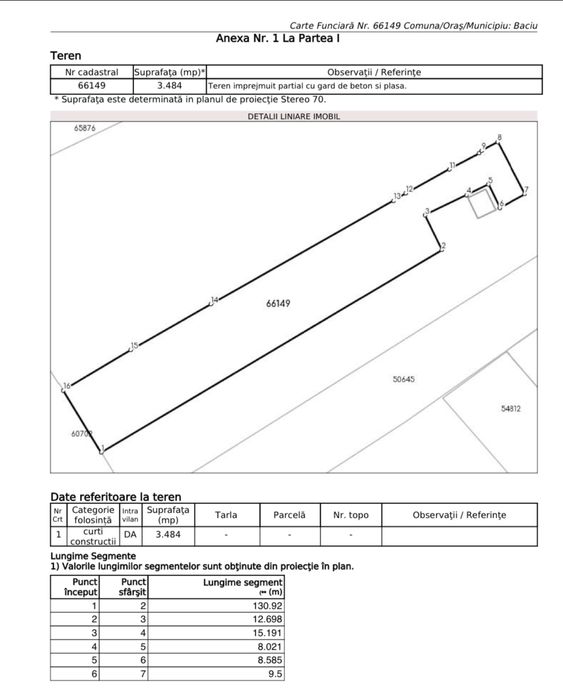 Vand teren intravilan la str. Principala nr. 81 3484 mp, front 19 m sat Corusu, comuna Baciu.