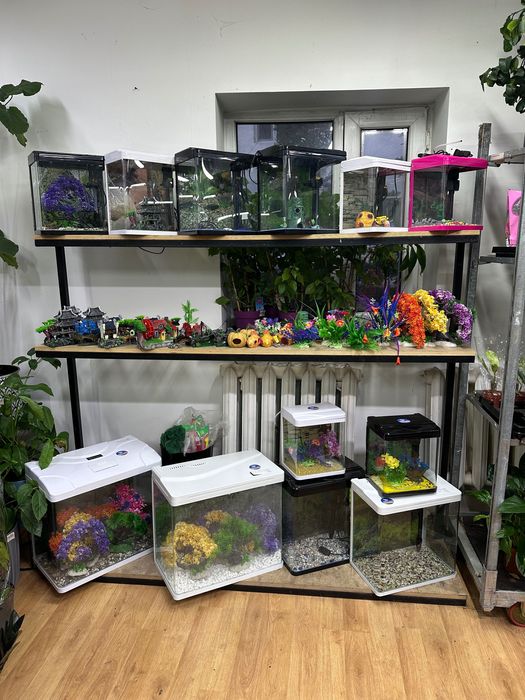 Аквариумы заводские. Петушки, золотые рыбки. Декор для аквариума