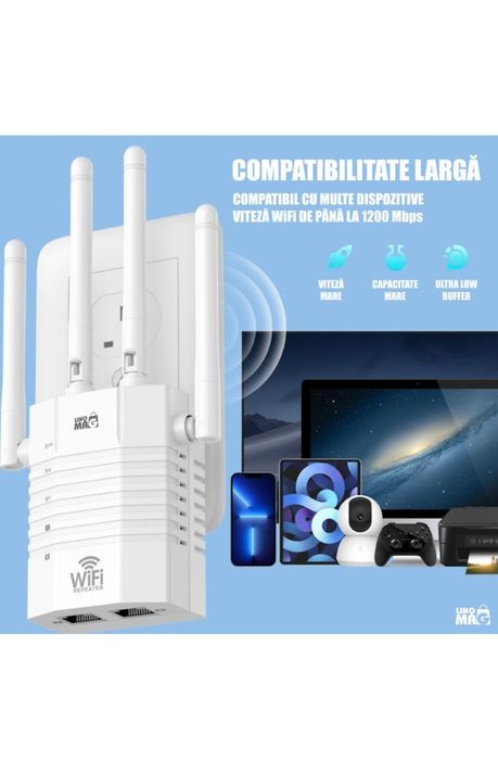 Amplificator Wireless Linomag, WiFi, 4 Antene, 240m, pana la 1200 Mbps