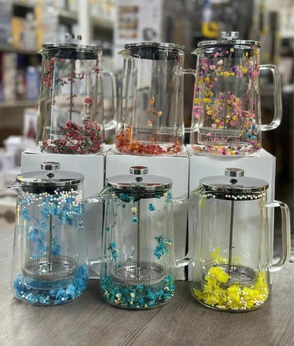 Френч-пресс Y3, стекло/металл, прозрачный/разноцветный, 1000 мл