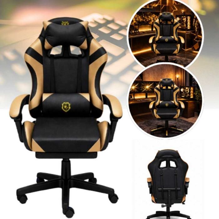 Геймърски стол Primaveo с Масажна функция, Прибираща поставка за крака