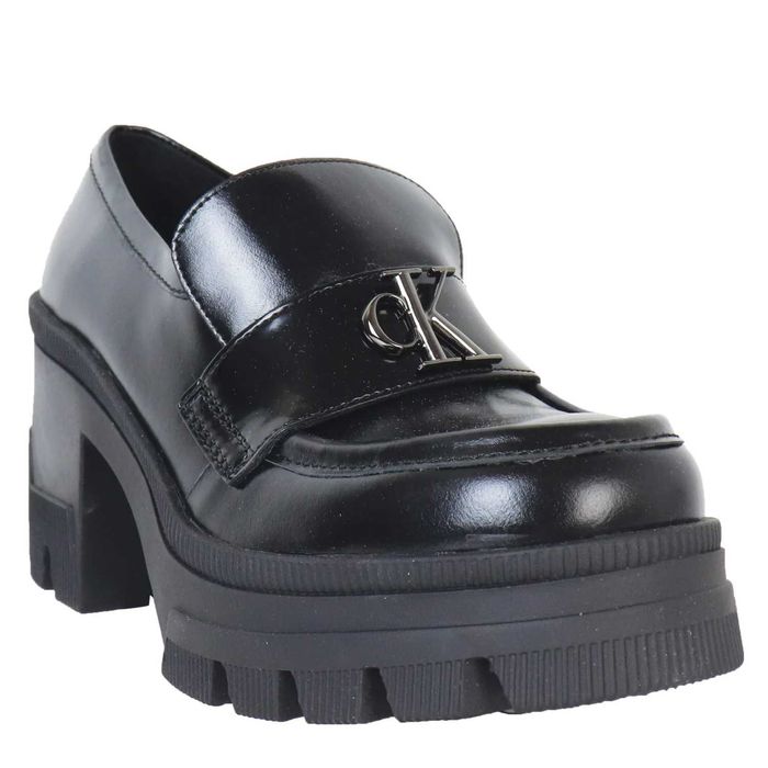 Кожени обувки с дебел ток Calvin Klein Jeans CHUNKY HEELED LOAFER MG MTR в черно