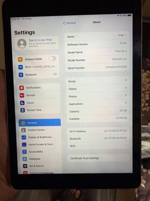 ipad Air 2 32Gb        condition 9/10
