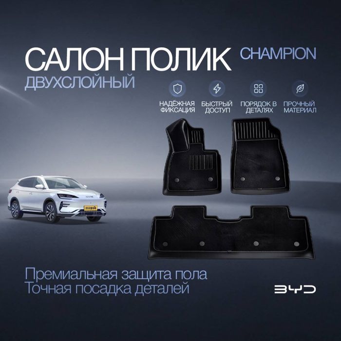 Двухслойные резиновые салонные полики для BYD Champion