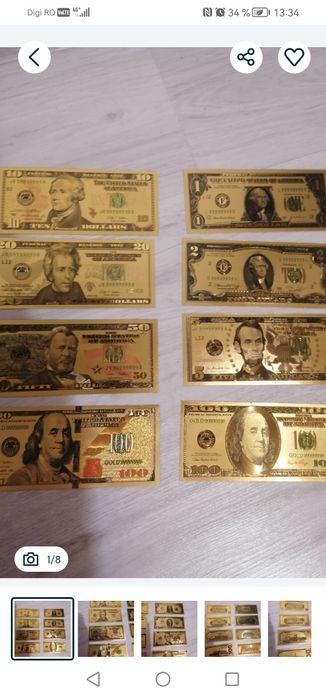 Set 8 bucăți dolari comemorativi, de mare efect, cu folie aurie și imp