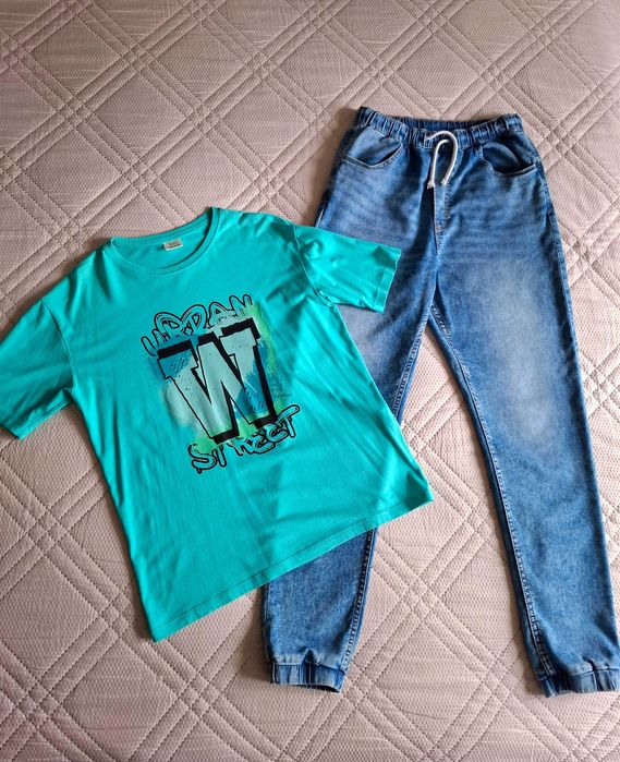 Почти нов детски лот от дънки H&M и тениска - размер 164/170 см