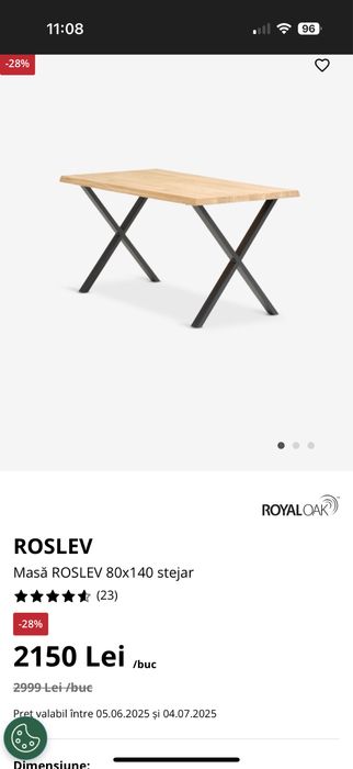 Masa lemn masiv stejar Roslev