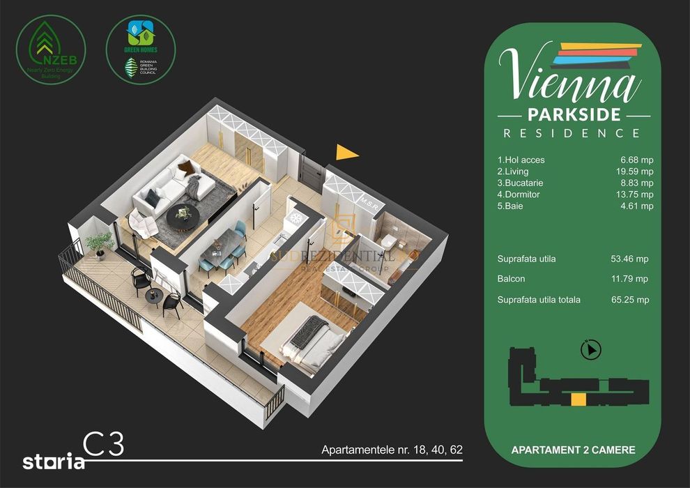 Apartament in bloc nou - 2 camere decomandate, balcon 11 mp - Sector 4