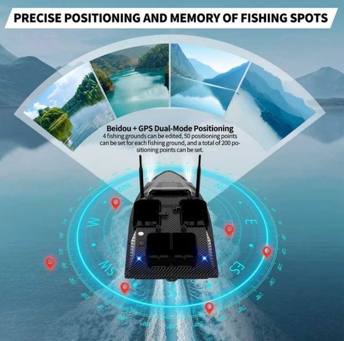 Лодка за захранка V803 PRO + Сонар  Lucky 500m 12000mAh 500m 15km/h