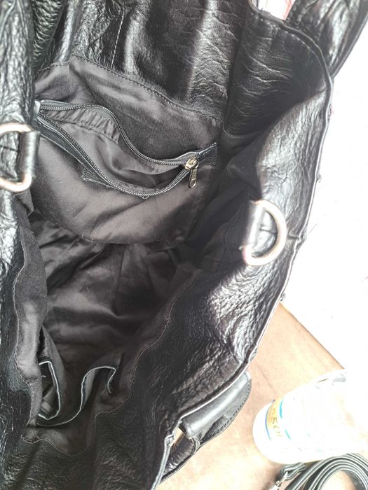 дамска чанта,черна голяма кожена торба-естествена кожа и велур