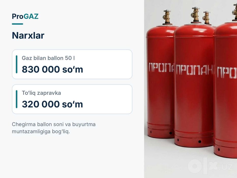 Kafe va restoranlar uchun propan gaz — 50 litrli ballonlar
