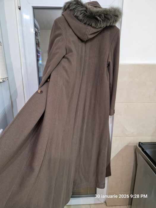 Palton de lănă nr.46,verde pădure, cu glugă