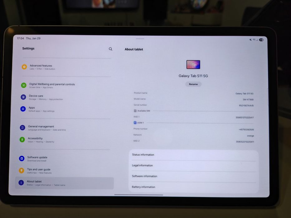 Tableta Samsung S11, 5G, 128 GB, silver