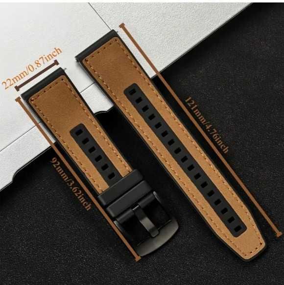Curea cauciuc+insertie piele Huawei GT,GT2,GT3,GT4,GT5(46mm) 22mm 2025