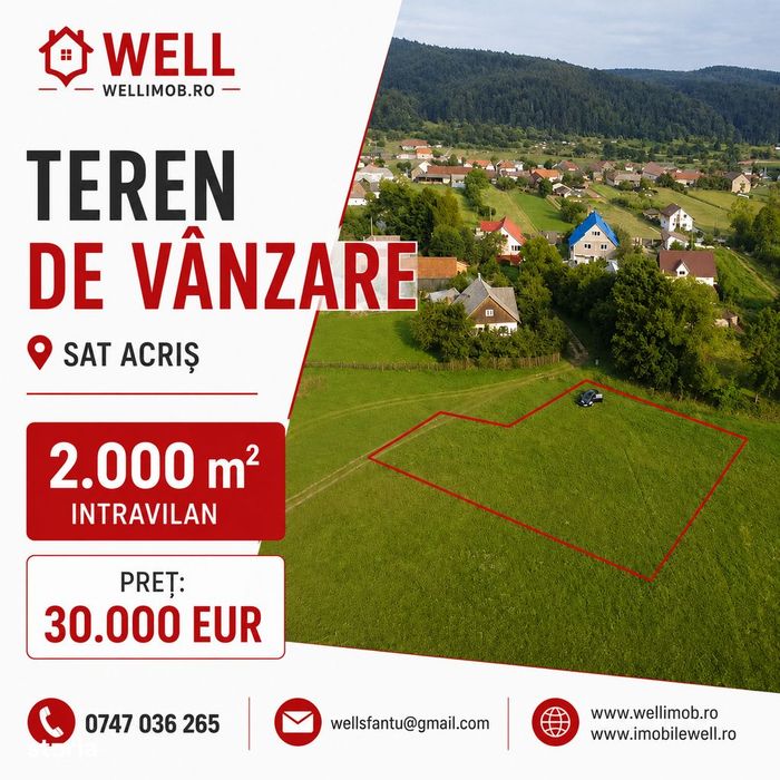 Teren intravilan de vânzare în satul Acriș!