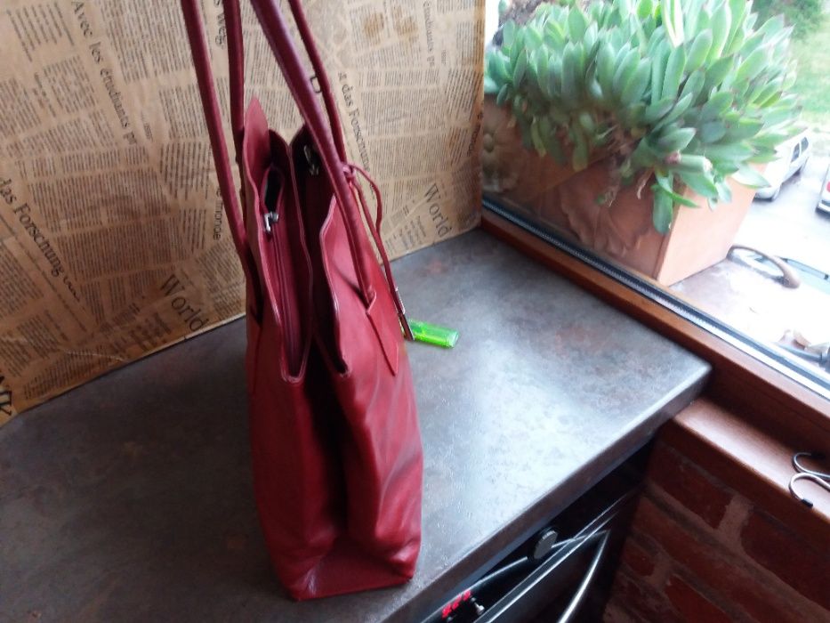 дамска червена чанта,кожена-естествена кожа