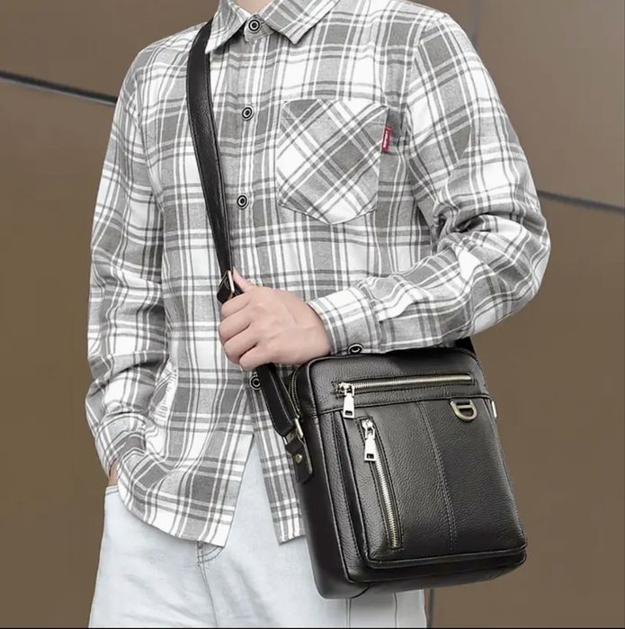 Мъжка луксозна кожена чанта Montreal*/Черна естест. кожа -10%Промоция!