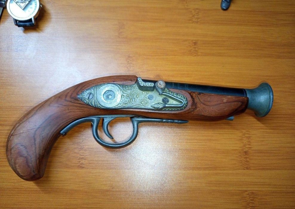 Pistol/flintă veche de panoplie,lemn masiv