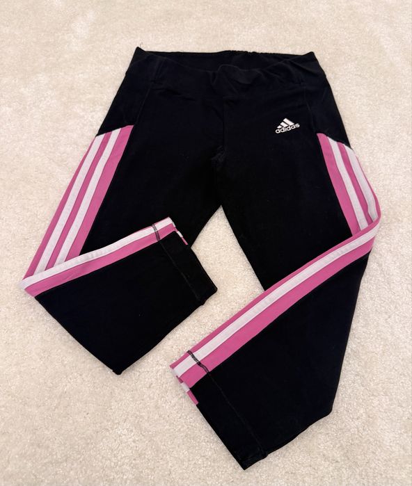 Colanti Adidas 3/4 negri cu dungi roz/alb