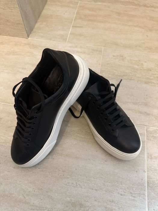 Adidasi negri piele naturala