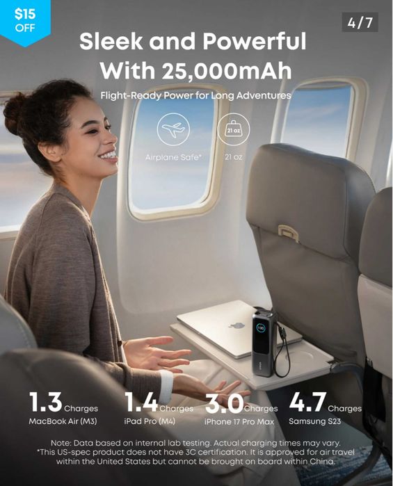 Anker Laptop Power Bank (25K, 165W, Built-In Cables)