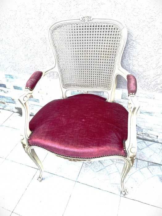 Rafinat fotoliu Ludovic XVI-spatar din ratan-tapiterie catifea-Franta