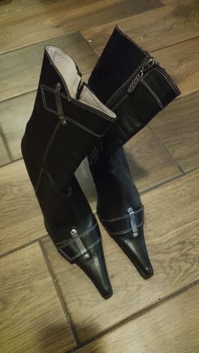 Botine damă elegante din piele naturală neagră