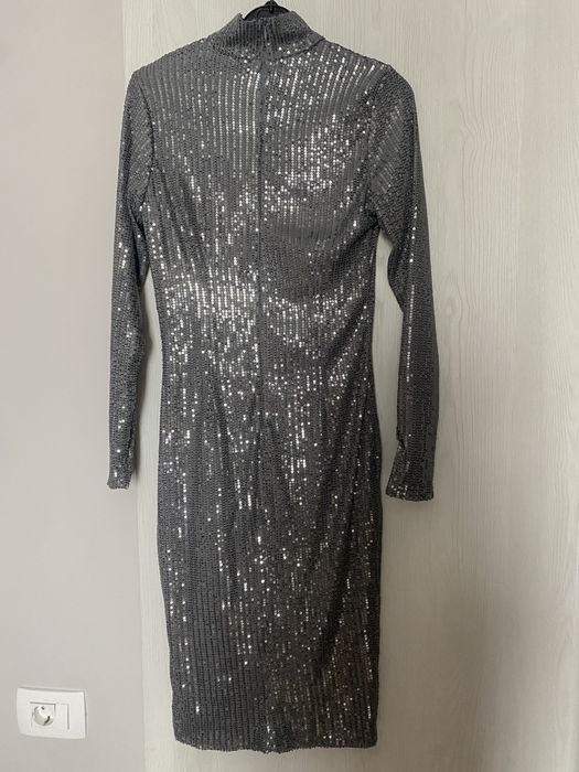 Rochie Tessa gri cu paiete