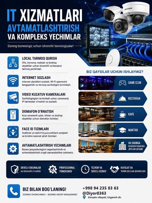 IT xizmatlari  Kamera Internet Face ID va boshqalar