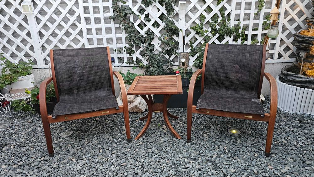 Set lemn eucalipt masa 2 scaune outdoor gradina Tarrington House cafea